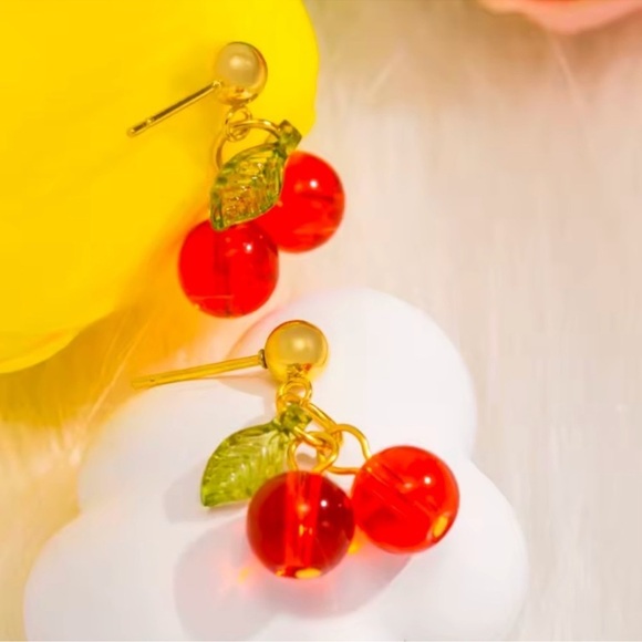 Petite Cherry Red Drop Earrings - Picture 5 of 9